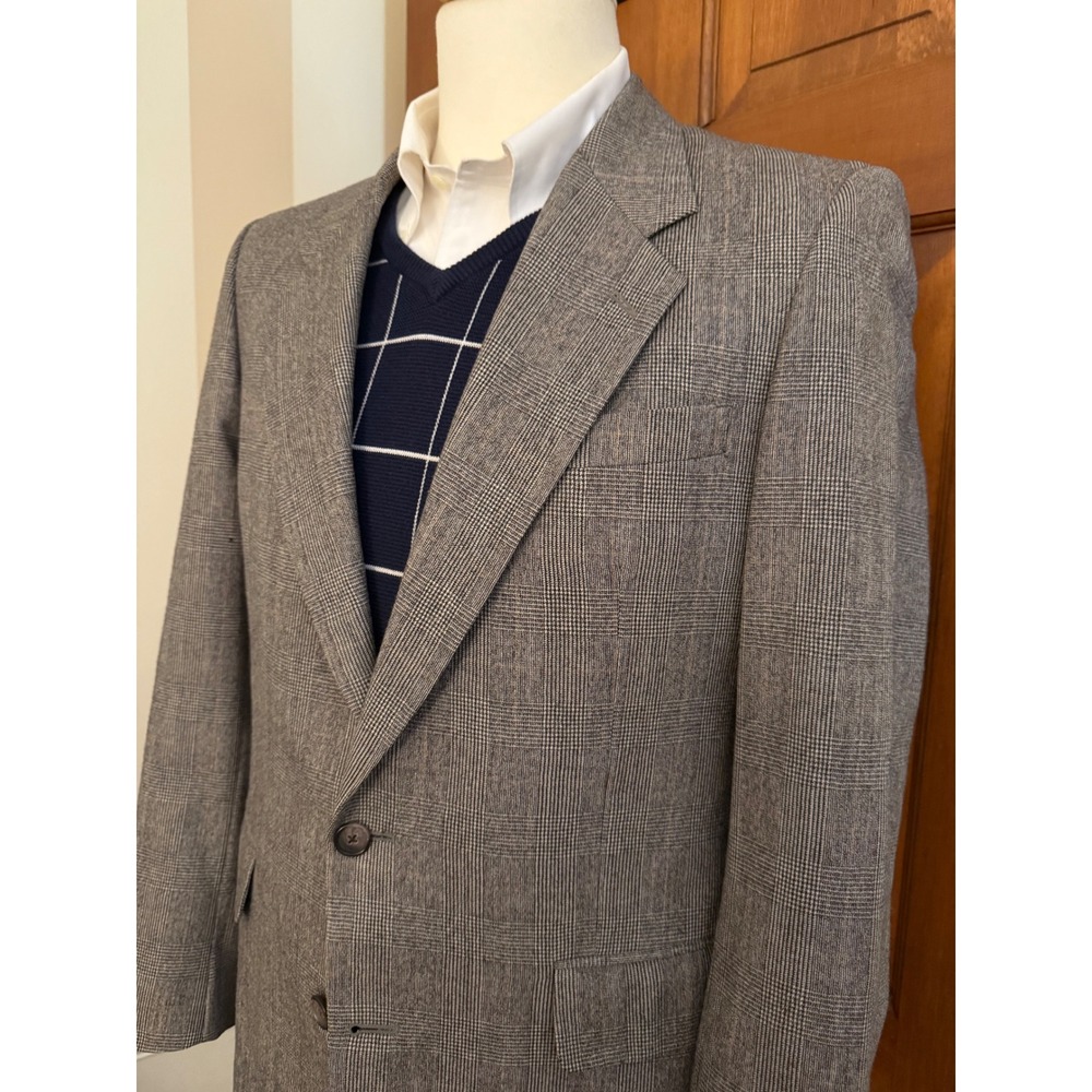 VTG Carelli Glen Check Sport Coat Mens 40R Brown Two- Button‎ Blazer Jacket